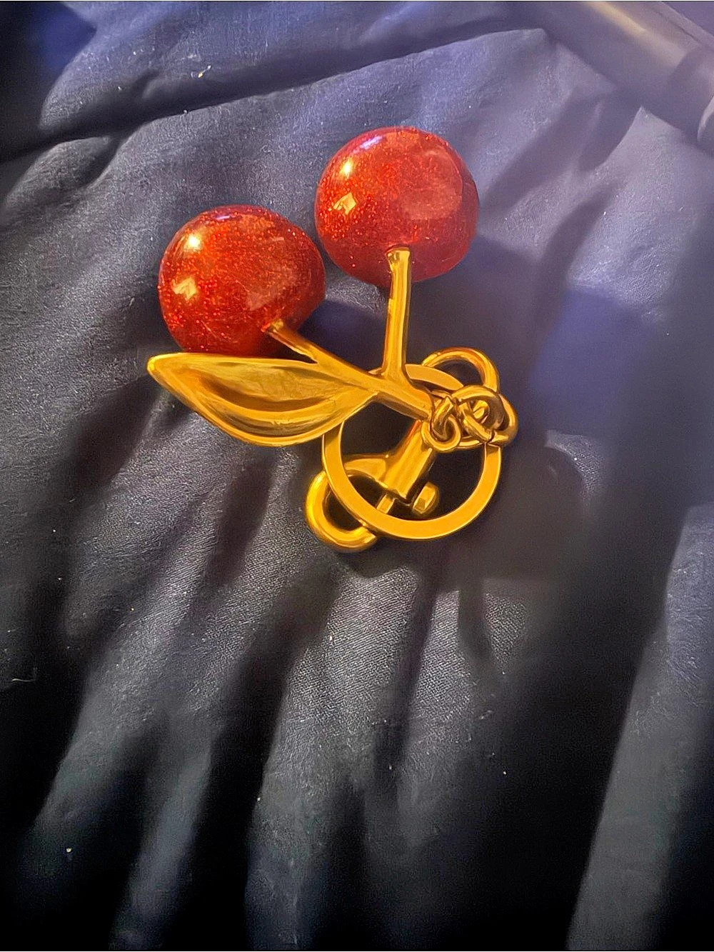 Cherry Bag Charm Red & Gold
